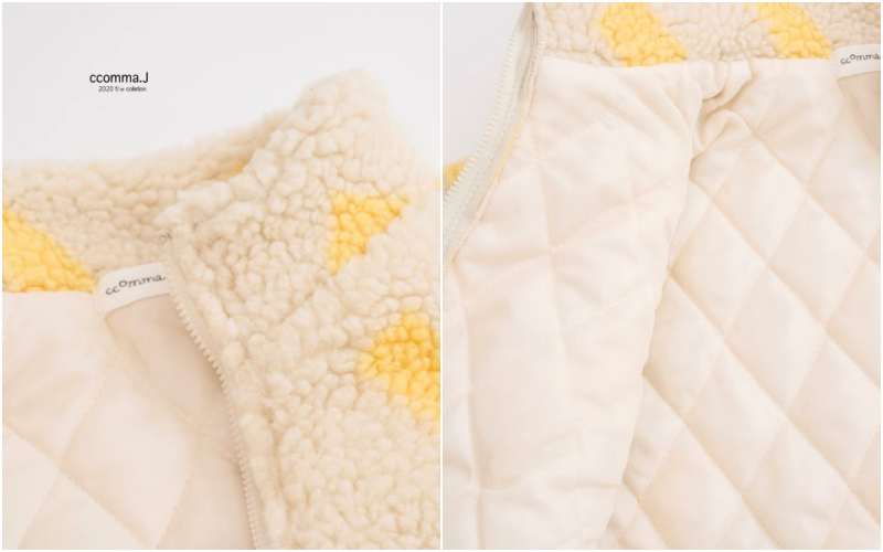 韓國 ccomma. J - 幾何圖形搖粒絨外套-象牙白