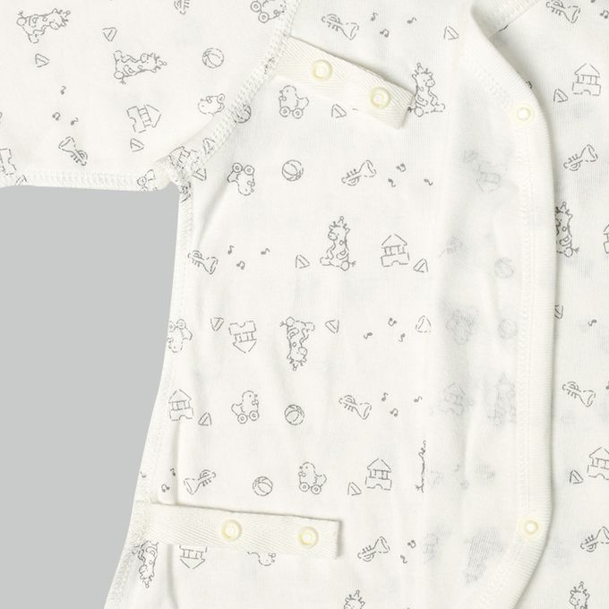 akachan honpo - 長袖蝴蝶裝2件組-按扣款 玩具箱-米白色 (50~60cm)