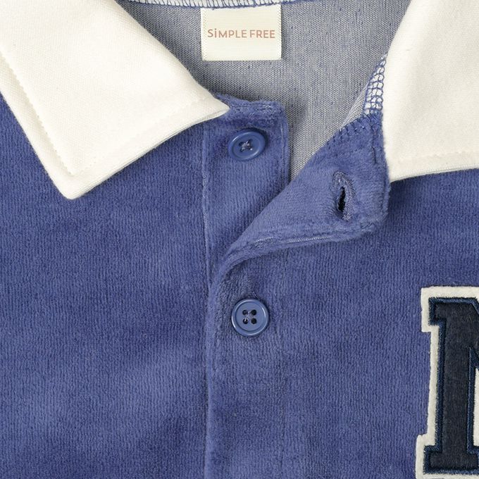 akachan honpo - 長袖亨利領休閒上衣-天鵝絨-深藍色