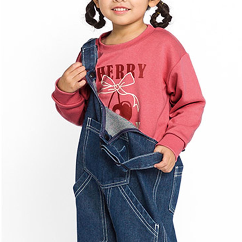 裏起毛俏皮印花長袖上衣-M櫻桃-莓紅