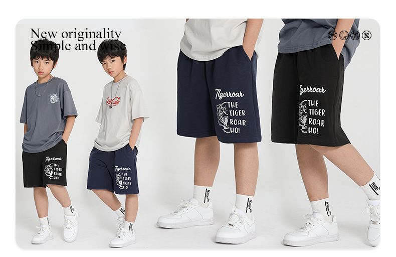 休閒短褲-虎頭英文字-黑色