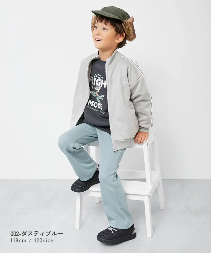 日本 devirock - RICH WARM 保暖裏毛喇叭長褲-小花-象牙白