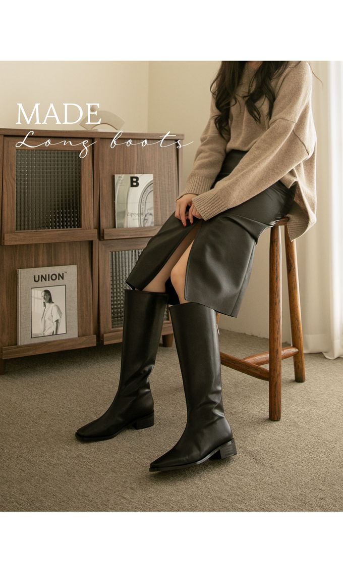 韓國 PINKELEPHANT - 美型方頭好搭低跟長靴(4cm)-黑