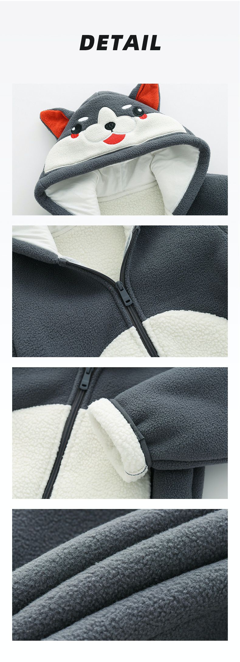 立體造型搖粒絨保暖兒童外套-哈士奇-灰色