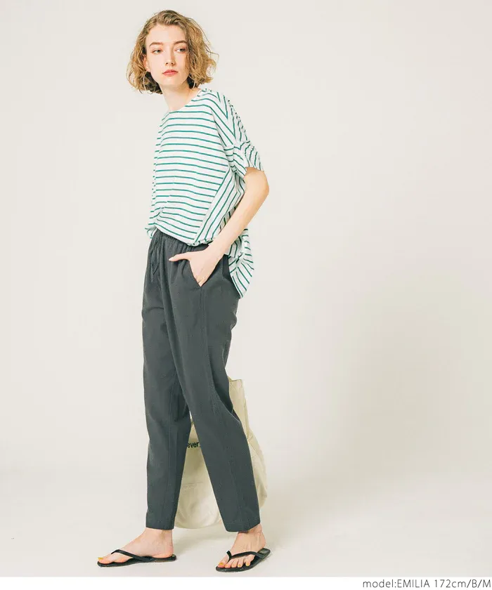 日本 COCA - 透氣百搭圓領飛鼠袖上衣-條紋-綠白