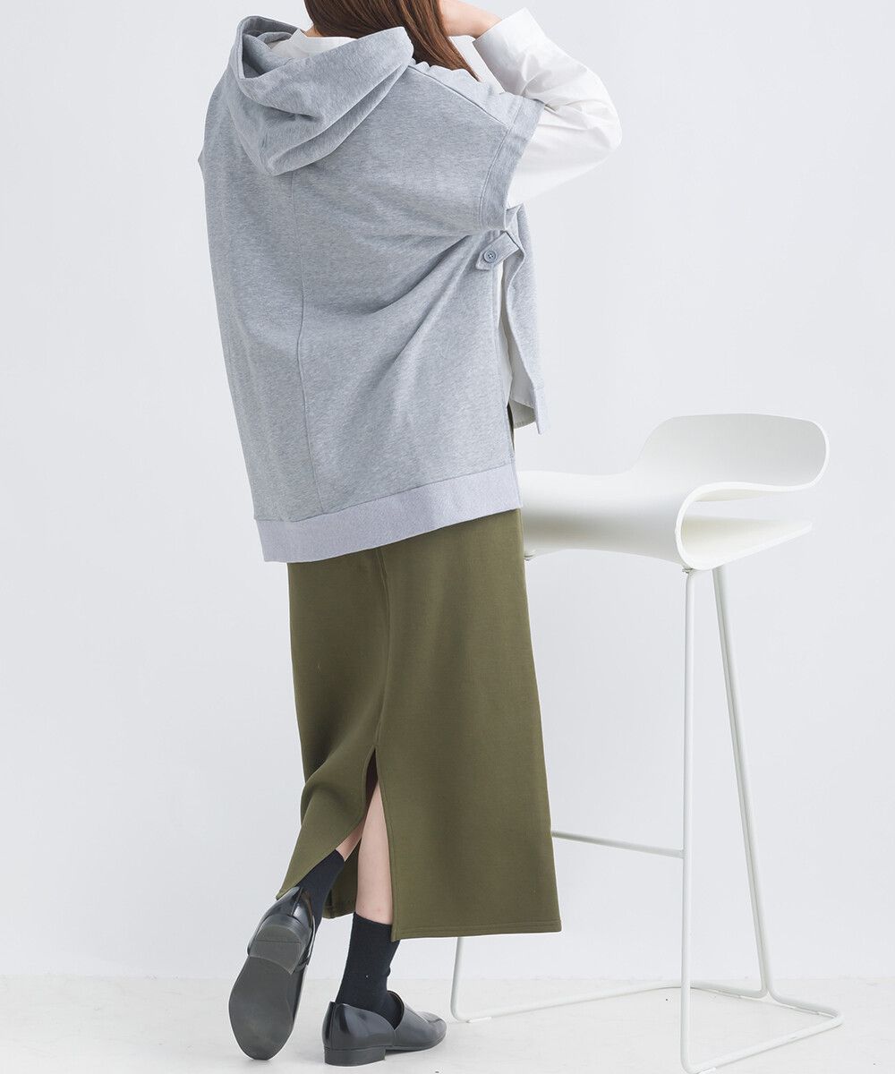 日本女裝代購 - 俐落腰綁帶彈性開叉長裙-軍綠