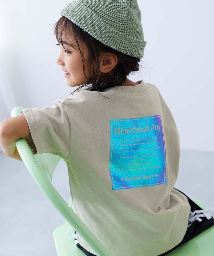 日本 devirock - 100%棉 閃亮金屬印花短袖上衣-銀色方塊-黑