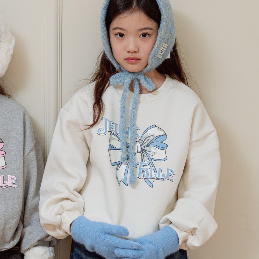 sm2 (內磨毛)長袖大學T-復古蝴蝶結-米白