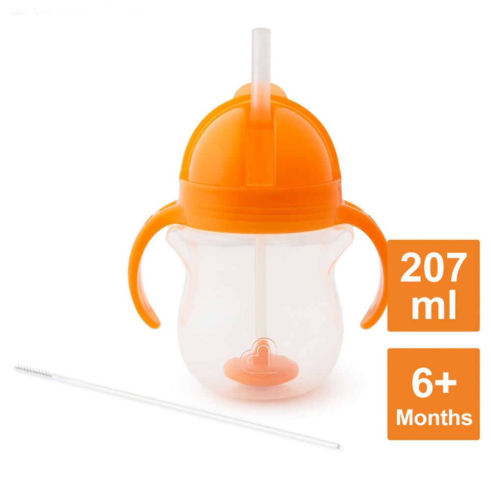 美國 munchkin - 貼心鎖滑蓋防漏杯(360度吸管)207ml-橘 (6M+)