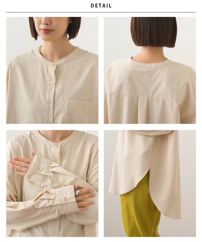 日本 OMNES - 柔滑科技棉 小立領長袖襯衫-淺杏