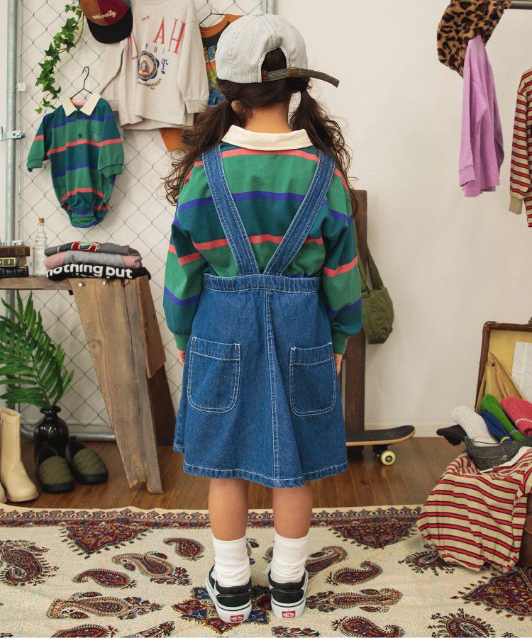 日本 BREEZE - 多口袋厚磅吊帶A字牛仔裙-海軍藍