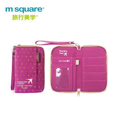 M Square - 短版拉鍊錢票護照夾-點點粉