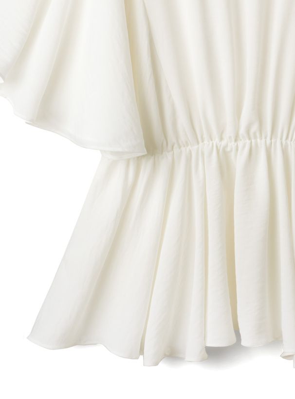 日本 GRL - 圓領寬鬆收腰波浪短袖上衣-米杏 (F)