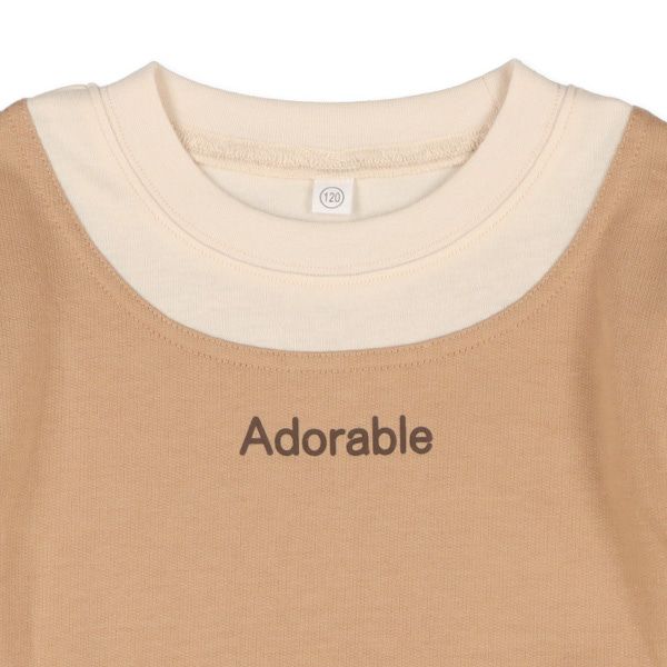 日本西松屋 - 異材質拼接飛飛袖長袖上衣-卡其