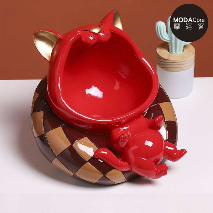 MODACore 摩達客 - 摩達客◉春節開運招財◉沙發大嘴紅色招財貓手機架擺飾_聚寶盆糖果收納好物-藍色