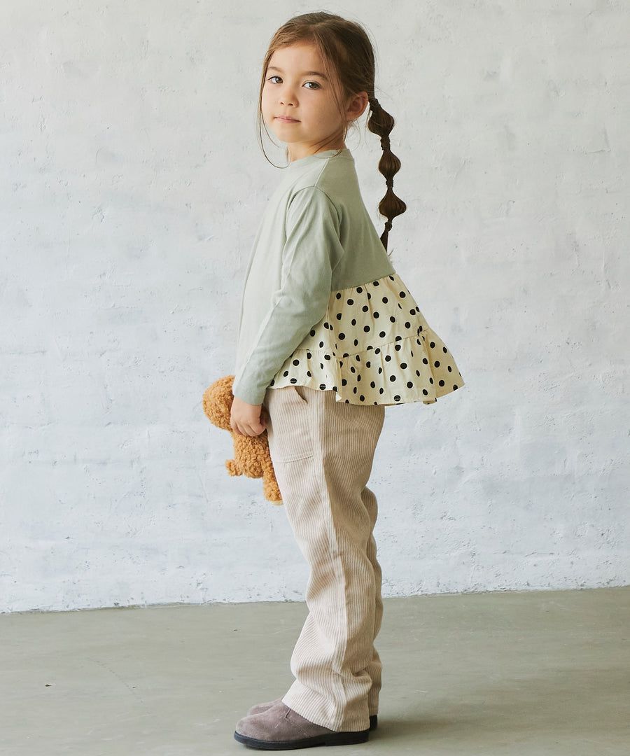 日本 PAIRMANON - 蛋糕層次拼接薄長袖上衣-春櫻燦爛-粉