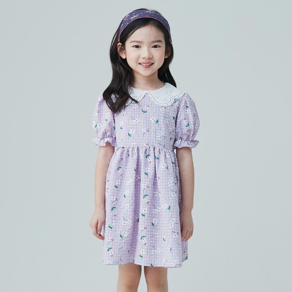 韓國 Coco Bang - 蕾絲白領花花洋裝-紫