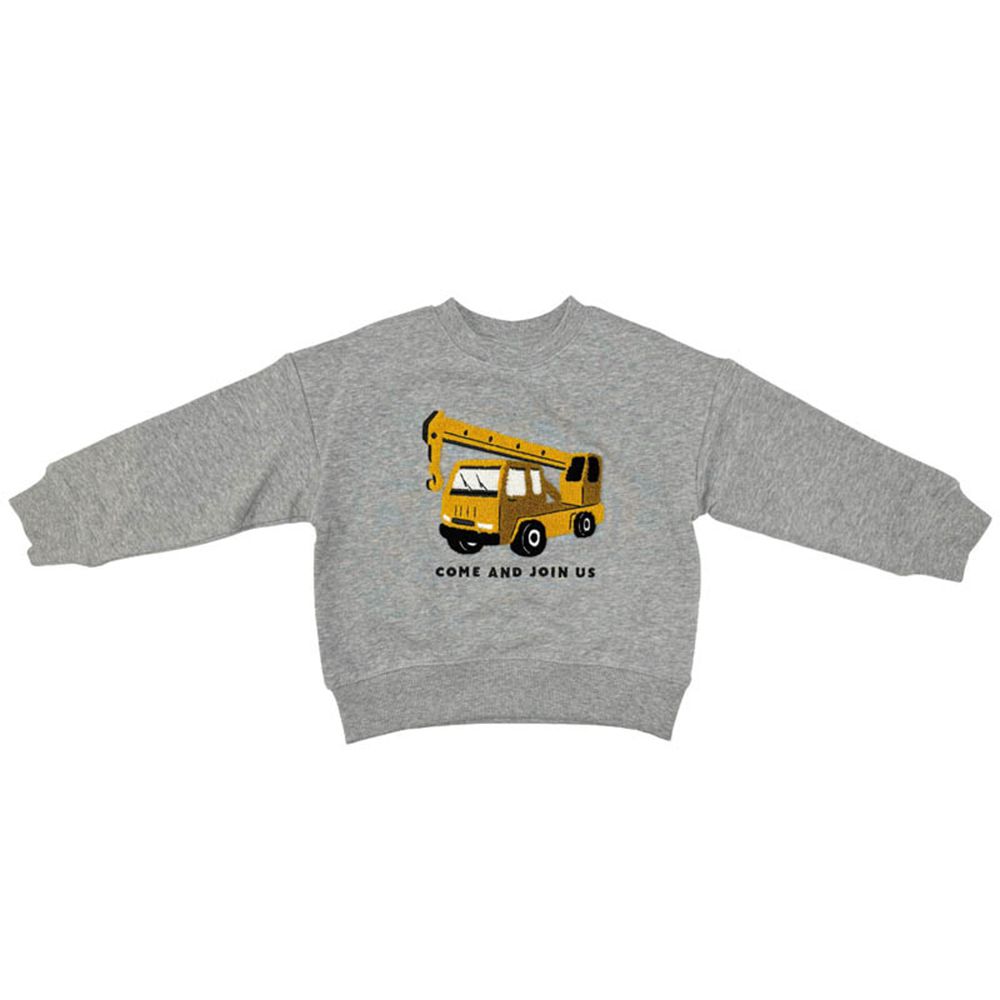 長袖休閒上衣-凸毛繡-灰色