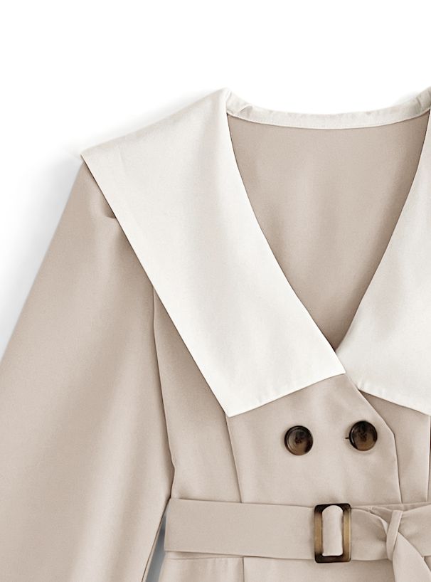 日本 GRL - 聯名款 英倫翻領收腰風衣洋裝-氣質杏