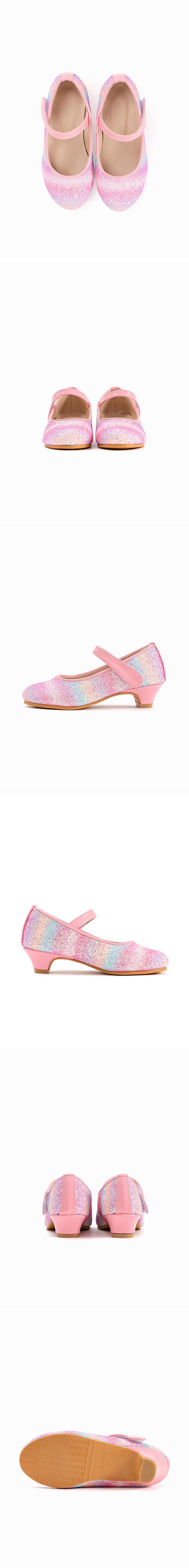 韓國 OZKIZ - 夢幻人魚色亮粉低跟皮鞋