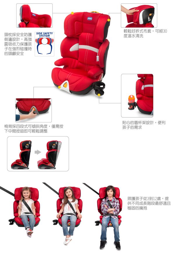 義大利 chicco - Oasys 2-3 FixPlus安全汽座-薔薇紅