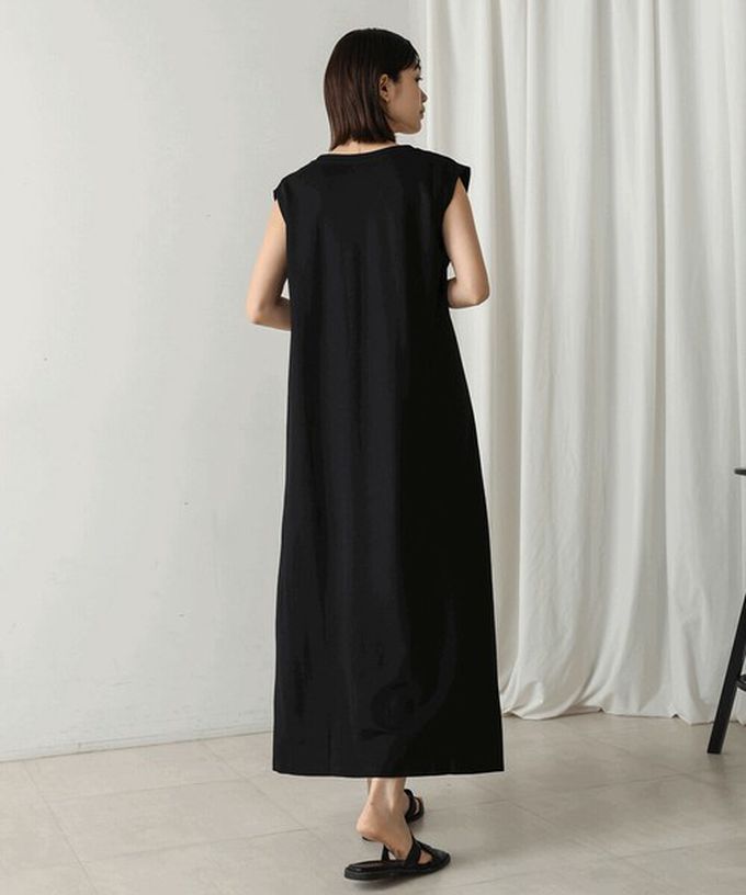 日本 Bab - 透氣嫘縈肩皺摺A字無袖洋裝-黑