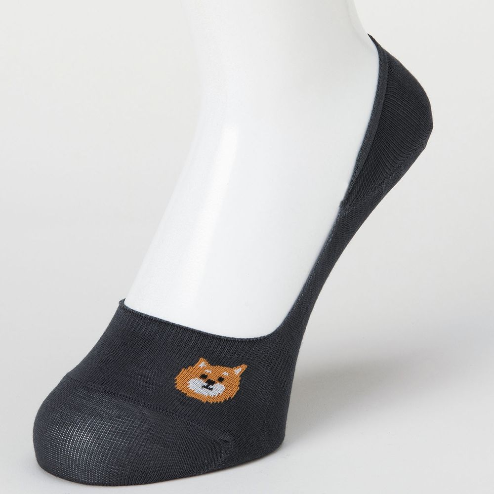 日本 okamoto - 超強專利防滑ㄈ型隱形襪-保暖針織 深履款-柴犬 深灰 (23-25cm)
