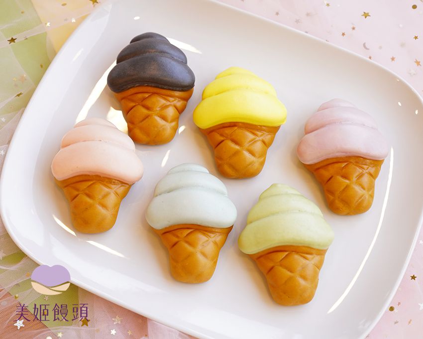 美姬饅頭 - 彩虹冰淇淋鮮乳造型饅頭 (一盒六入)-34g