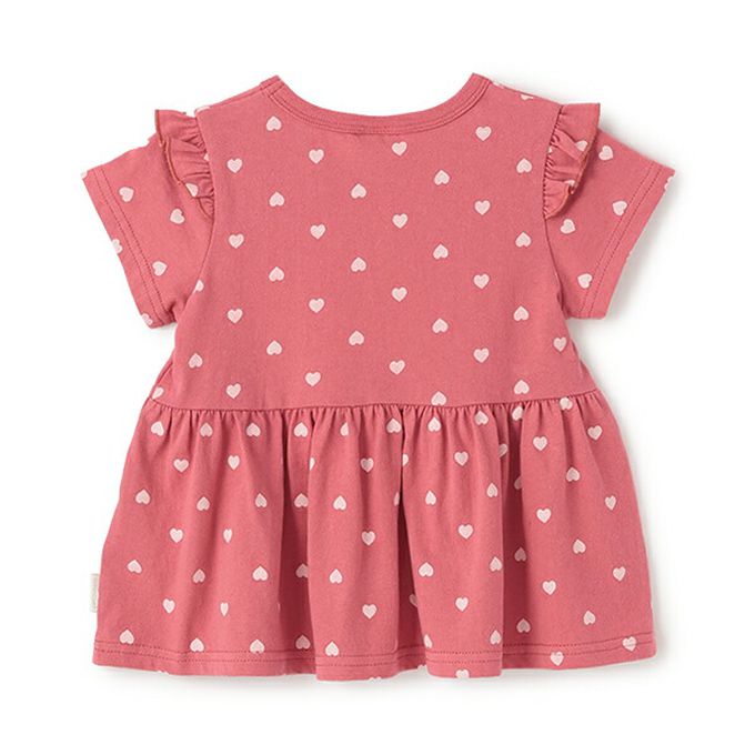 日本 petit main - 荷葉袖傘狀層次短袖上衣-條紋-紫x白