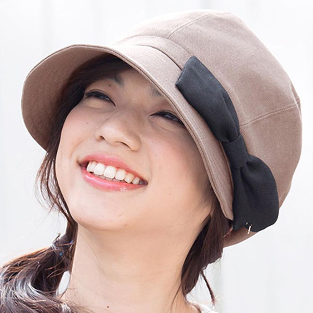 日本 irodori - 抗UV小顏效果遮陽帽-摩卡X蝴蝶結
