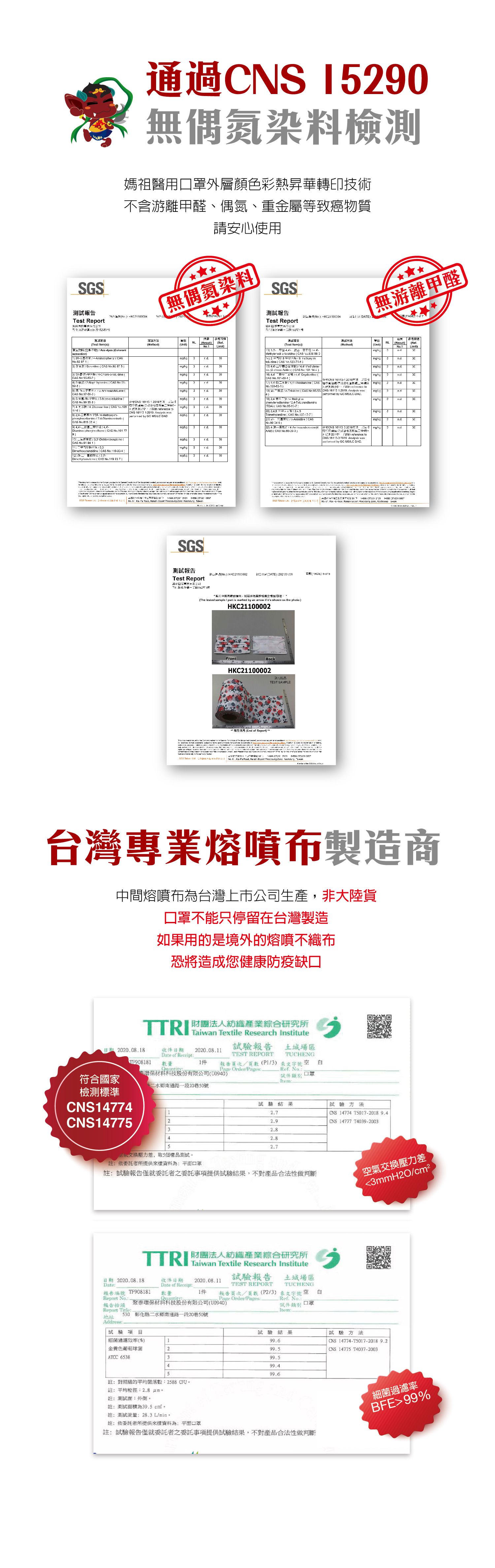 鹿港天后宮授權 - 祈福限量版平面醫療口罩-成人平面-富貴花開-5片/袋