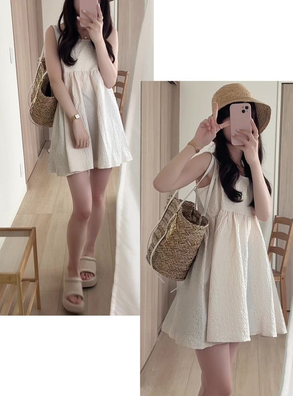 日本 GRL - 甜美泡泡布吊帶背心裙-黑 (F)