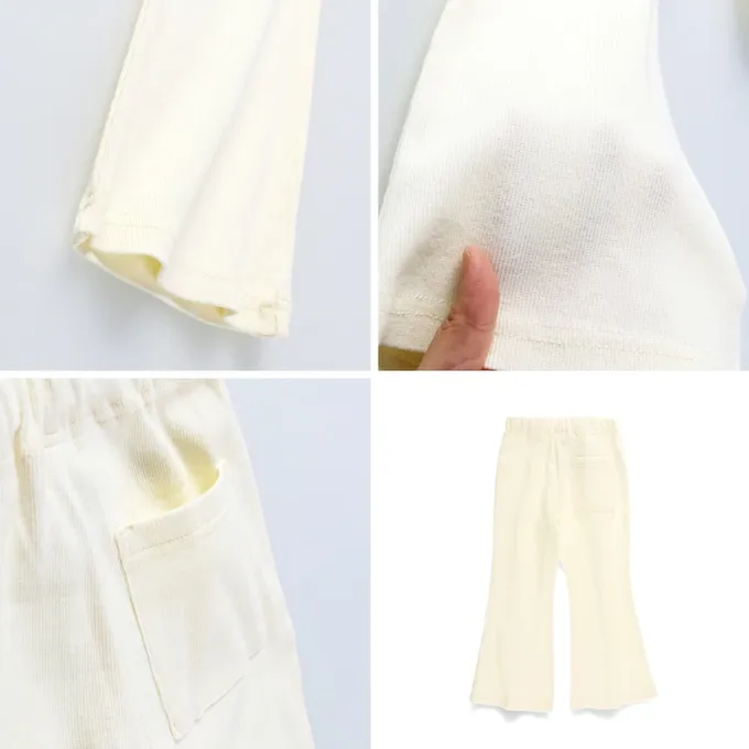 日本 BRANSHES - 彈性羅紋百搭薄款喇叭褲-條紋-海軍藍