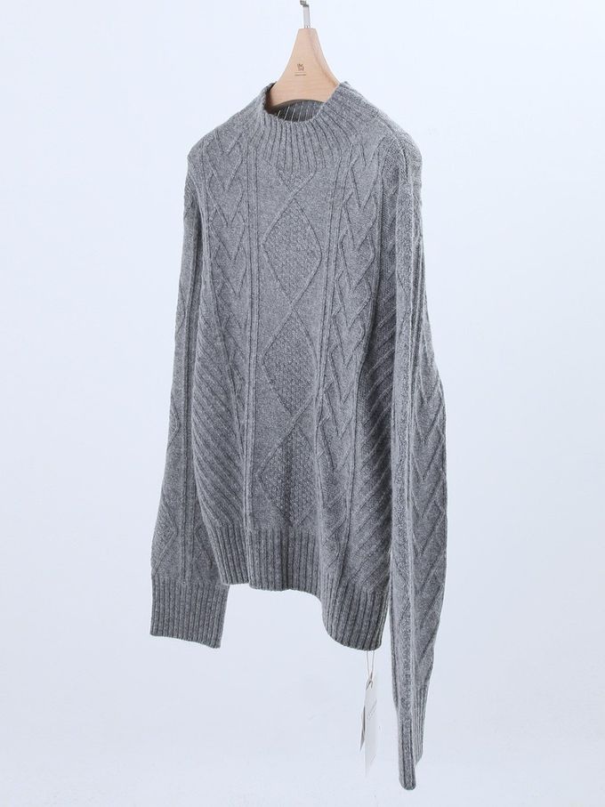 韓國女裝連線 - 立體紋路中領針織長袖上衣-燕麥米 (FREE)