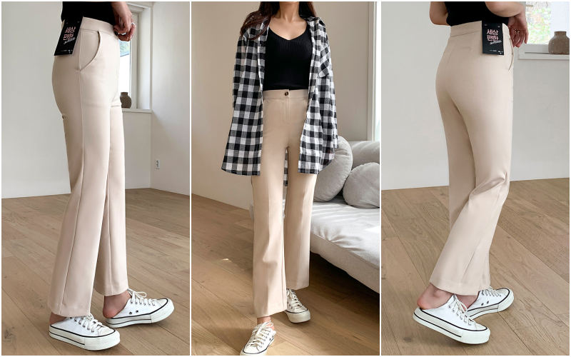 韓國 ENVYLOOK - 打褶修身西裝褲-黑