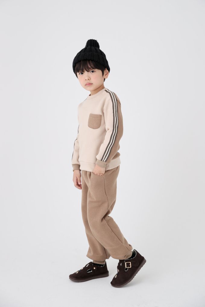 韓國 Coco Bang - (兩件式)肩膀線條拼色長袖套裝-灰X深灰