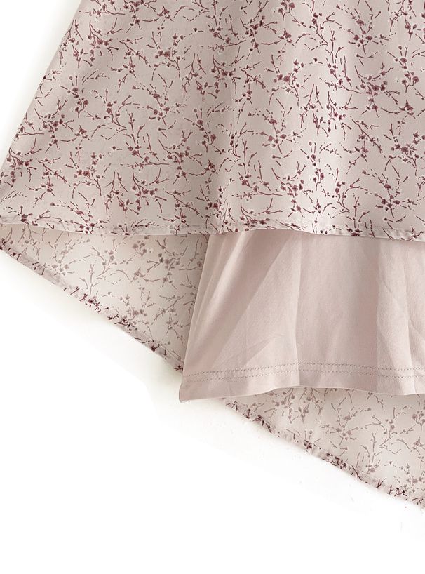 日本 GRL - 華麗扭結荷葉袖碎花洋裝-淺桃粉