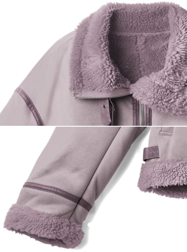 日本 GRL - 羊羔絨翻領短版騎士夾克/外套-粉紫 (F)