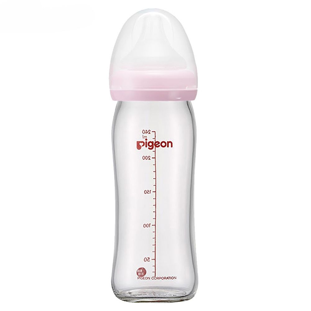 貝親 Pigeon - 母乳實感寬口玻璃奶瓶【莫蘭迪粉240ml】