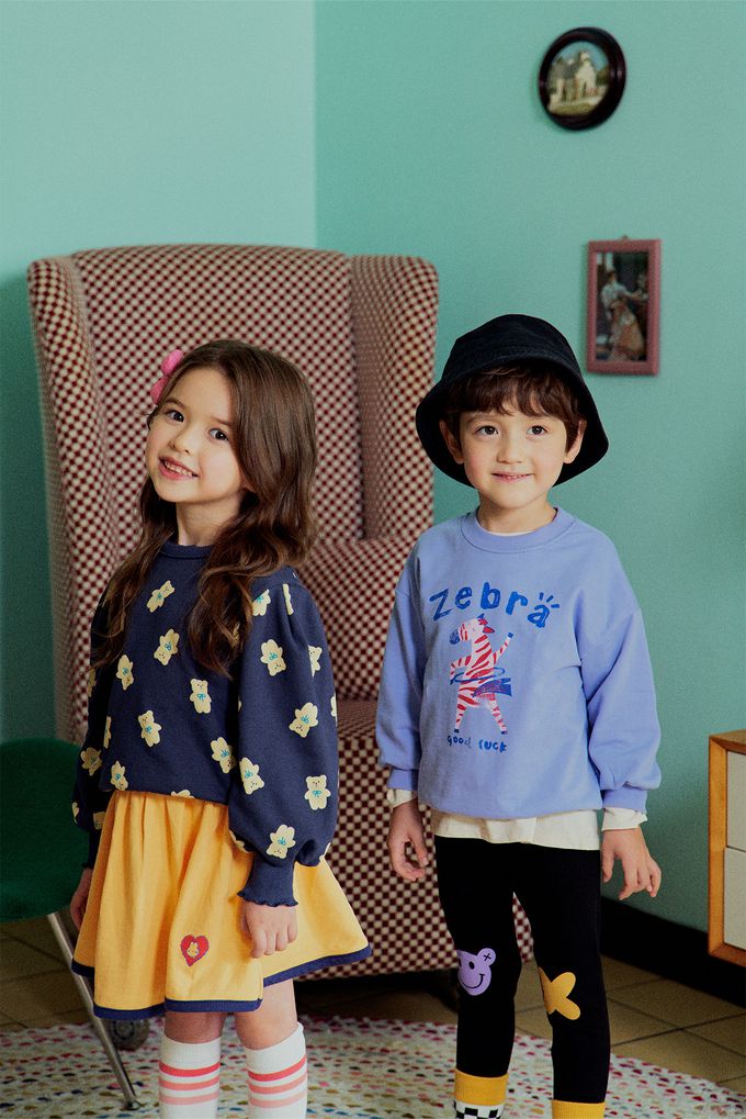 韓國 First Blue - 運動動物印花長袖大學T-熊貓呼拉圈-橘