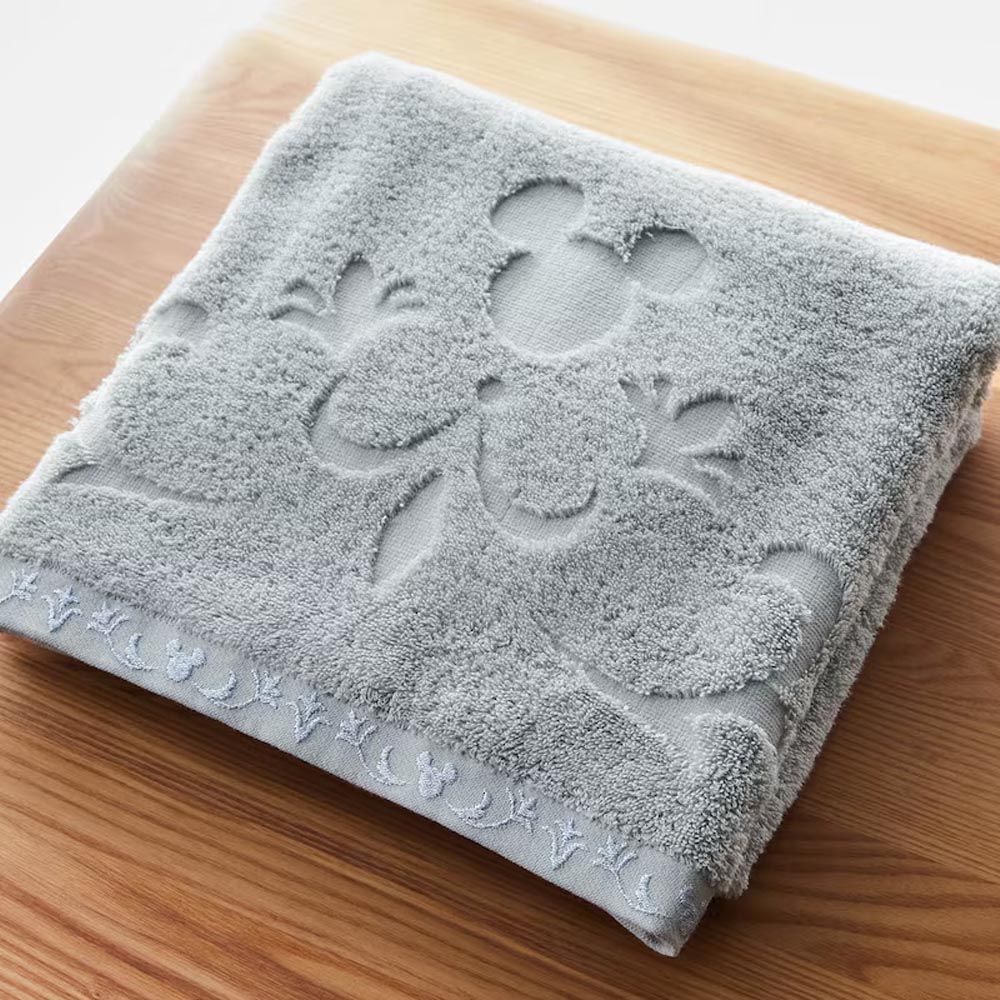 日本千趣會 - 抗菌防臭 日本製今治蓬鬆柔軟浴巾-米奇-灰藍 (60x120cm)