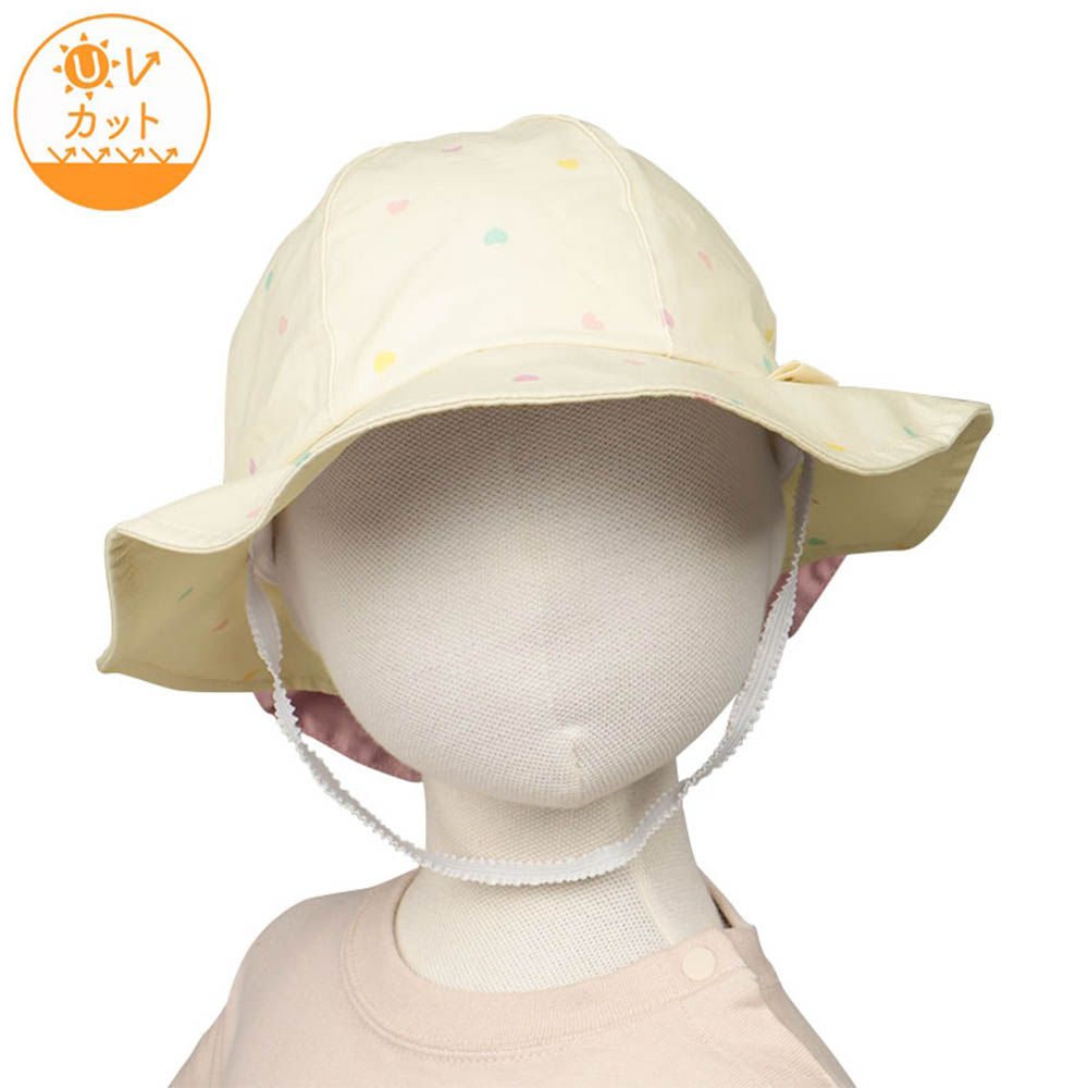 圓頂帽-愛心蝴蝶結遮陽布-象牙白色