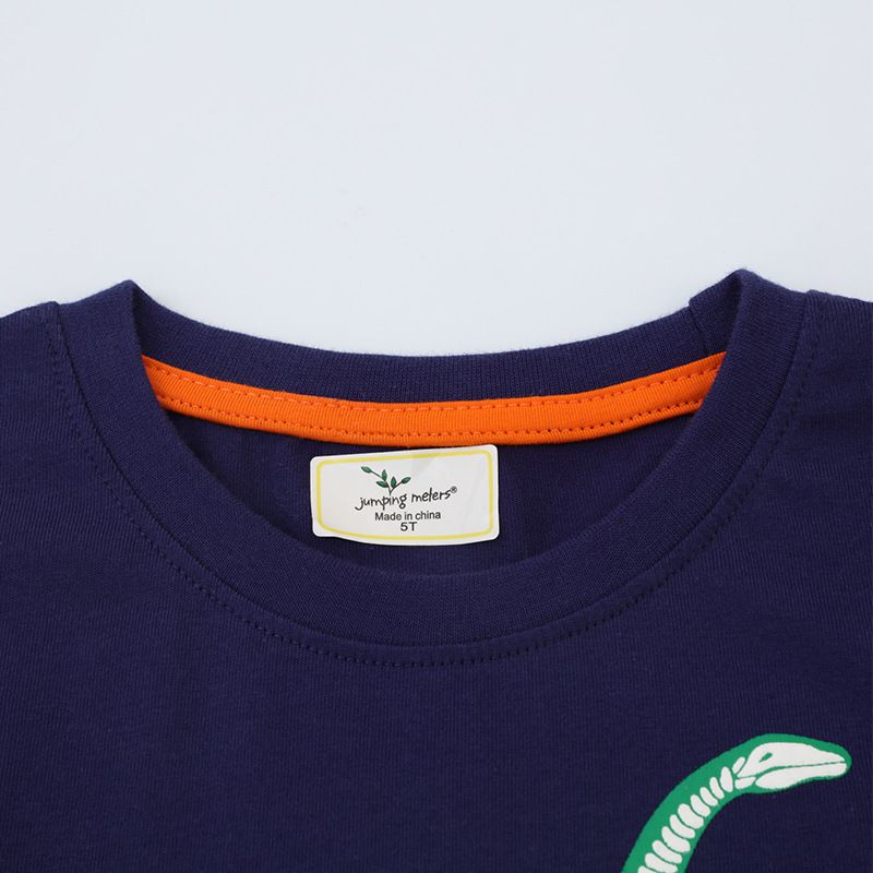 Jumping meters - 夜光圓領棉質長袖上衣-恐龍化石-深藍色