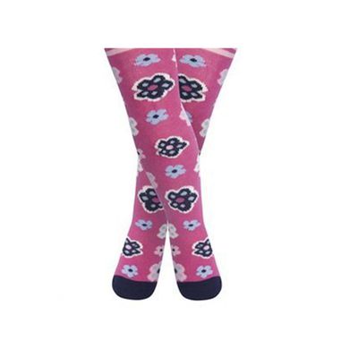 英國 JoJo Maman BeBe - 花漾嬰幼兒小童內搭褲襪/保暖襪-桃紅小花 (6-12M)