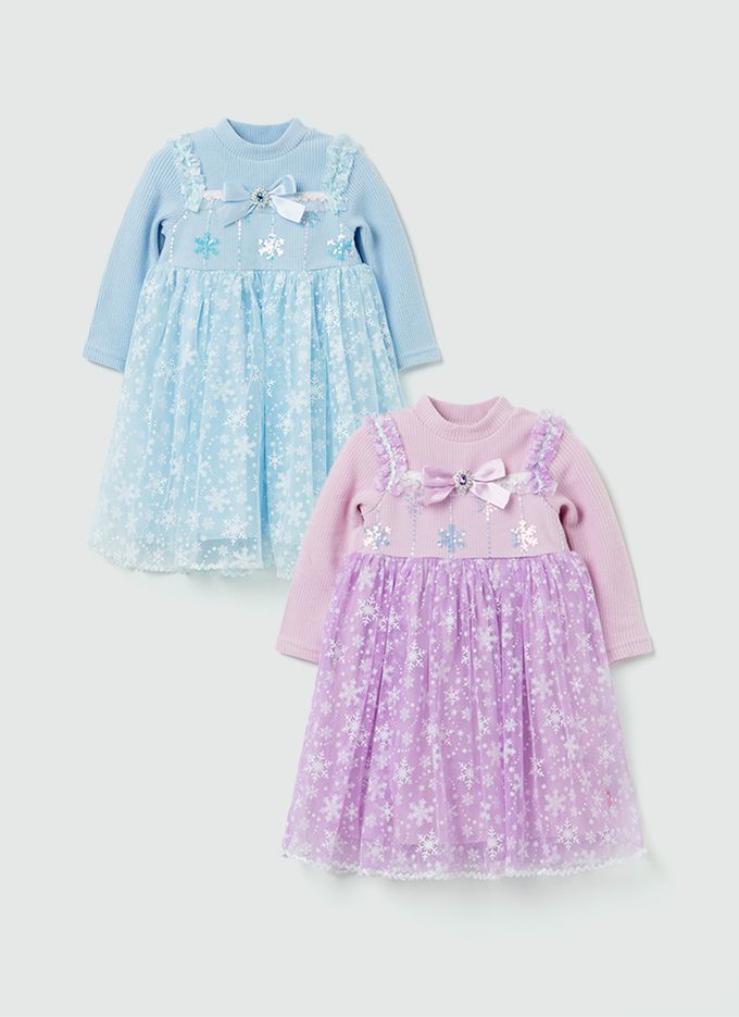 韓國 OZKIZ - 雪花亮片寶石裝飾連身洋裝-粉紫