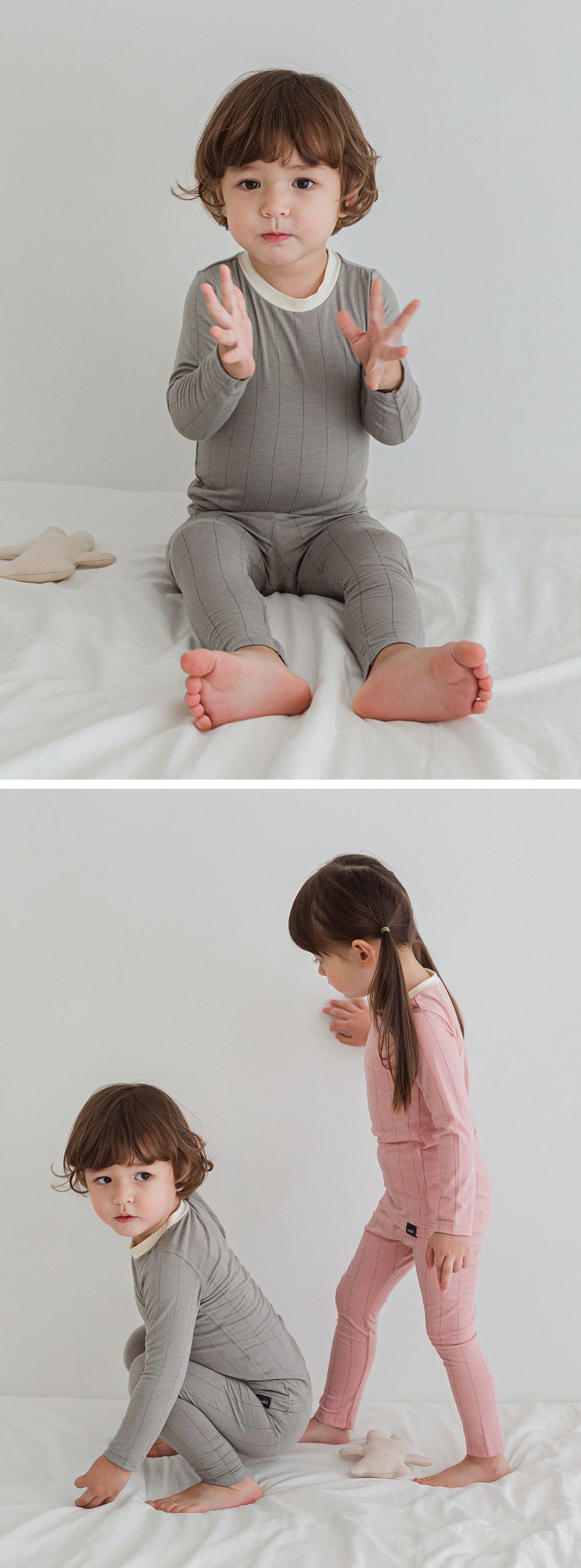 韓國 Cordi-i - 德國Viloft天然纖維保暖衣套裝-淺色線條-灰藍