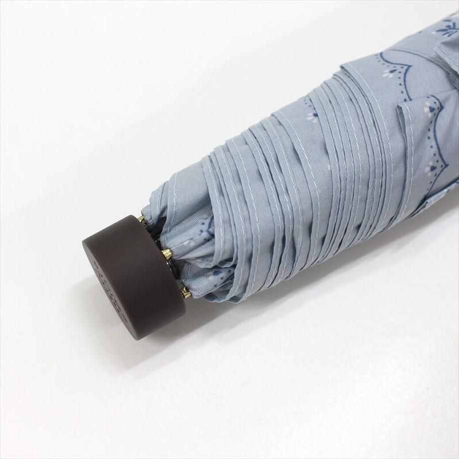 日本 nifty colors - 抗UV輕量 晴雨兩用折疊傘-浪漫花邊-水藍 (直徑98cm/191g)