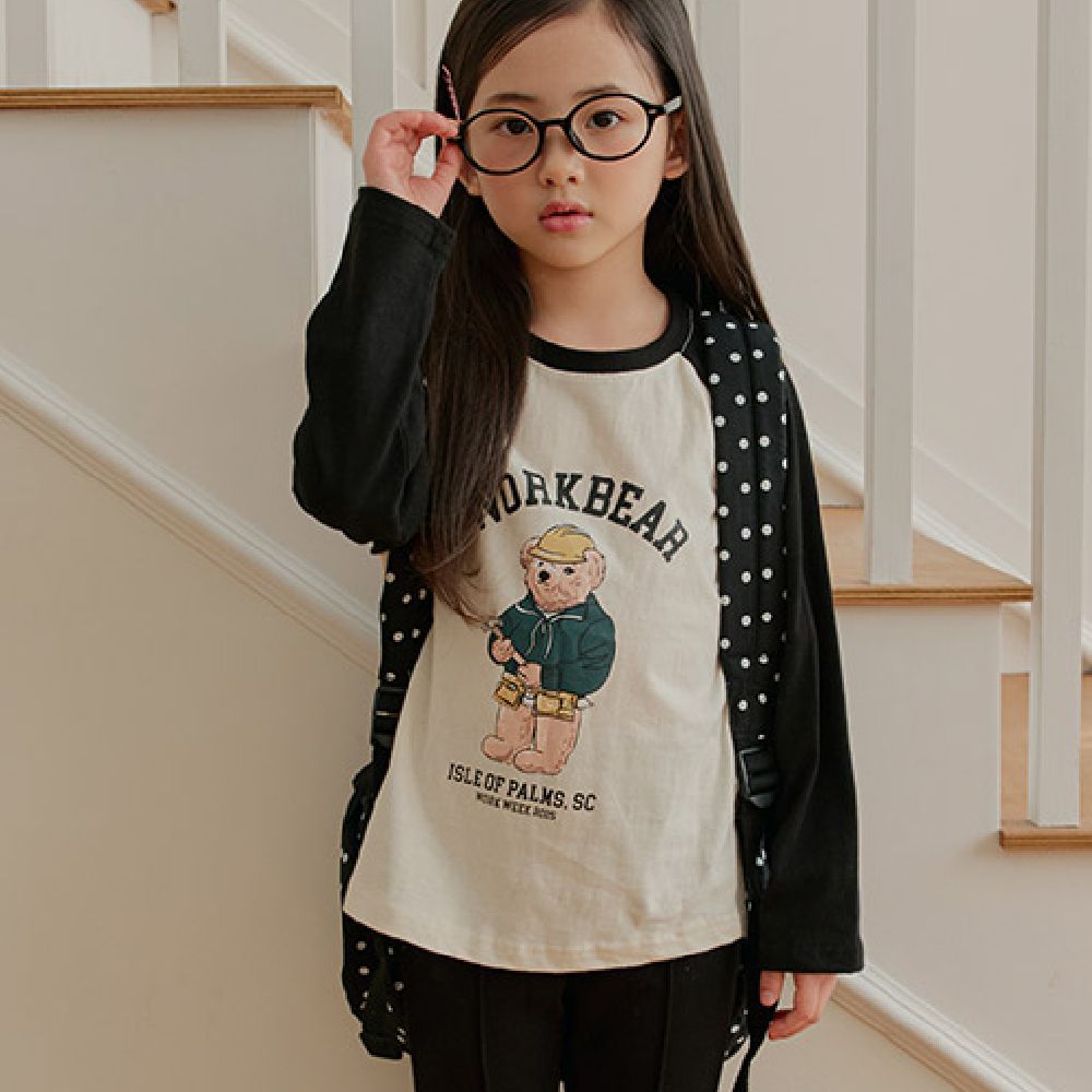 W.S.B. 塗鴉印花純棉長袖上衣-工作熊熊-黑