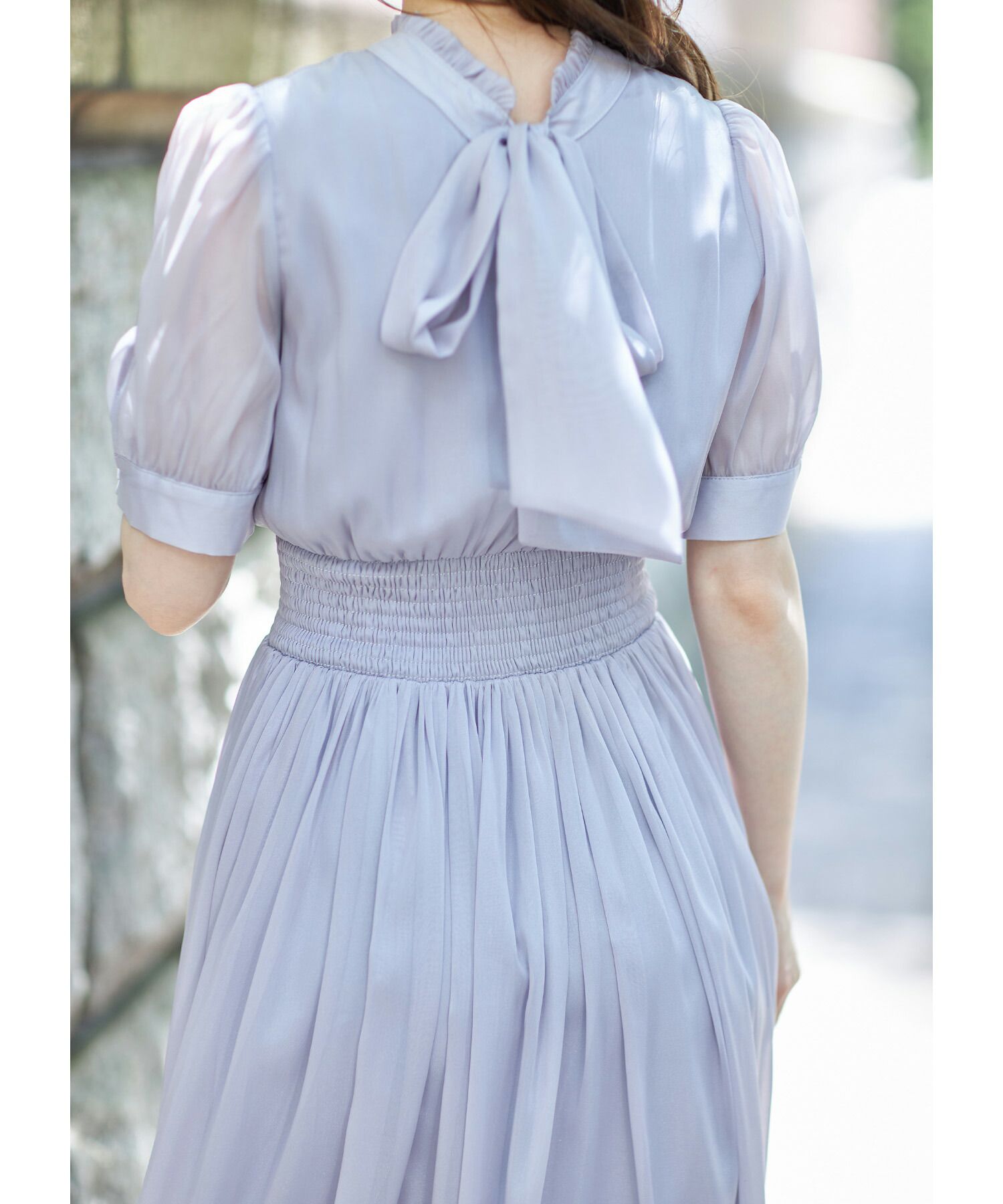 日本 tocco-closet - 2WAY甜美蝴蝶結雪紡洋裝-海軍藍