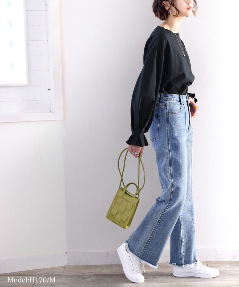 日本 Classical Elf - 100%棉 船領顯瘦糖果袖上衣-冰河灰